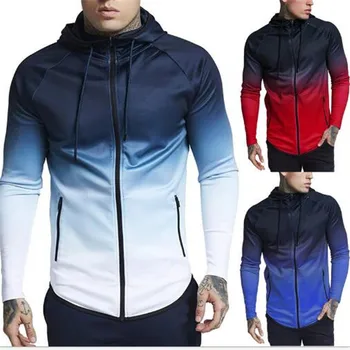 

2020 European and American new men's sports elastic hood gradient printed sweater jacket jackets coat outerwear