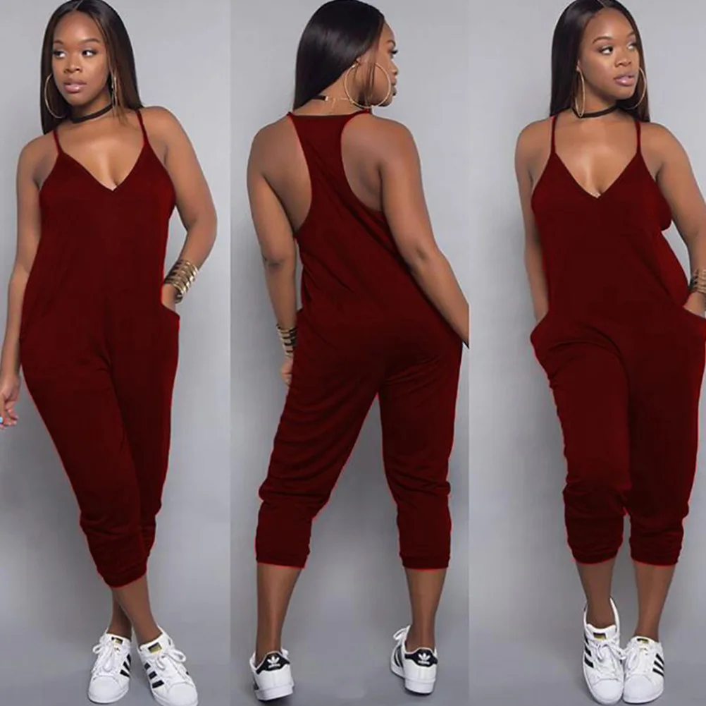 Womens Rompers and Jumpsuits for Summer Sexy Solid Color Suspenders V Neck Off the Shoulder Casual One Piece Set