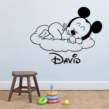 

Custom Name Wall Sticker Mickey Mouse Decal Sleeping Cloud Personalized Vinyl Decal Baby Kids Nursery Art Decor Bedroom HY83