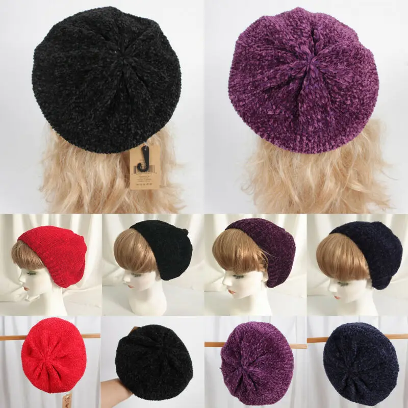 2019 новые стильные береты из синели Зимние для женщин теплая шапка женские