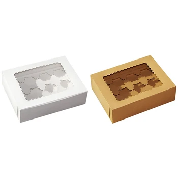 

10 Pcs Cupcake Box with Window Kraft Paper Boxes Dessert Mousse Box 12 Cup Cake Holders