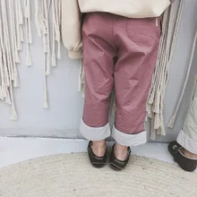 Г. Весенние детские вареные хлопковые брюки в Корейском стиле Однотонные эластичные прямые брюки Crimpin для мальчиков и девочек