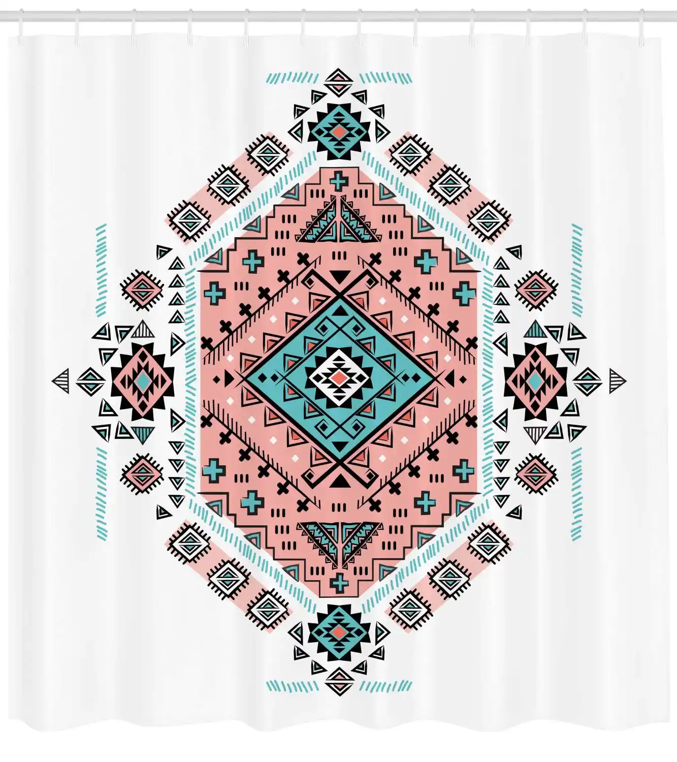 Tribal Shower Curtain Mexican Symmetrical Design 4 Corner Art Pattern Bathroom Decor Set With Hooks 75 Long Coral Teal Shower Curtains Aliexpress