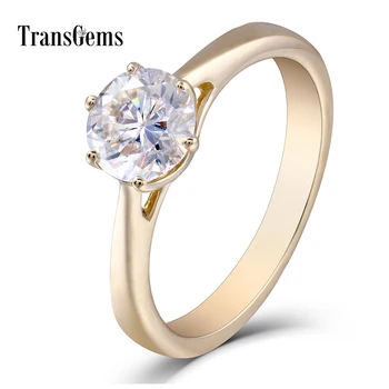 

Transgems 10K Yellow Gold 1.0 Carat GH Color moissanite Simulated Diamond Engagement Ring Wedding Gifts Fine Jewelry for Women