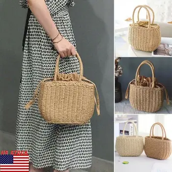 

New Fashion Women Straw Bags Woven Bag Summer Beach Rattan Shoulder Bag Bamboo Bag Handbag