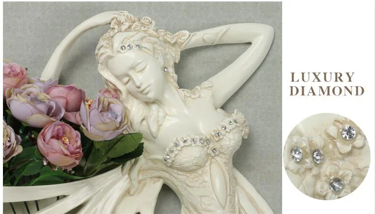 European Reisn Angel Character Wall Vase+ Artificial Flower Set Crafts Home Livingroom Wall Hanging Decoration Hotel Wall Mural