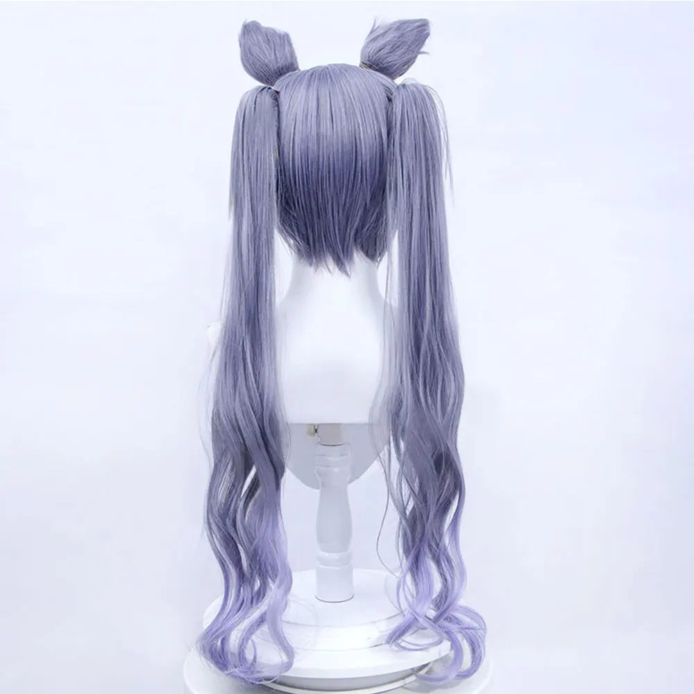 Synthetic Wig Keqing Cosplay Genshin impact Cute Double Ponytail Extensions Purple Hair Wigs for woman Clip in Hair Extension 3
