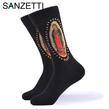 

SANZETTI 1 Pair Of Casual Happy Socks High Quality Men's Colorful Comfortable Combed Cotton Fun Oil Painting Gift Wedding Dress