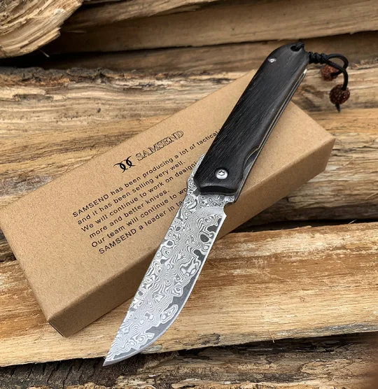 black handle Ручной работы палисандр Дамаск карманный нож 440C edc Охота Рыбалка портмоне для пеших прогулок ножи - Цвет: black handle