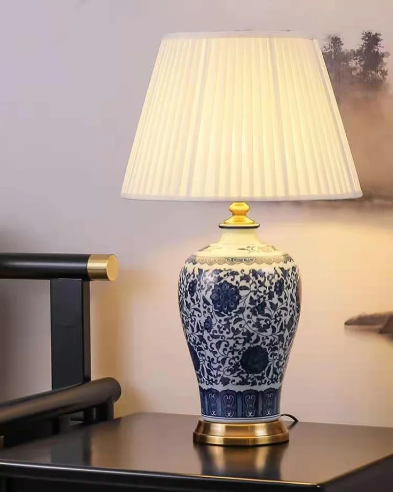 New Chinese Style Blue and White Porcelain Table Lamp Living Room Bedroom Bedside Study Hotel Model | Лампы и освещение