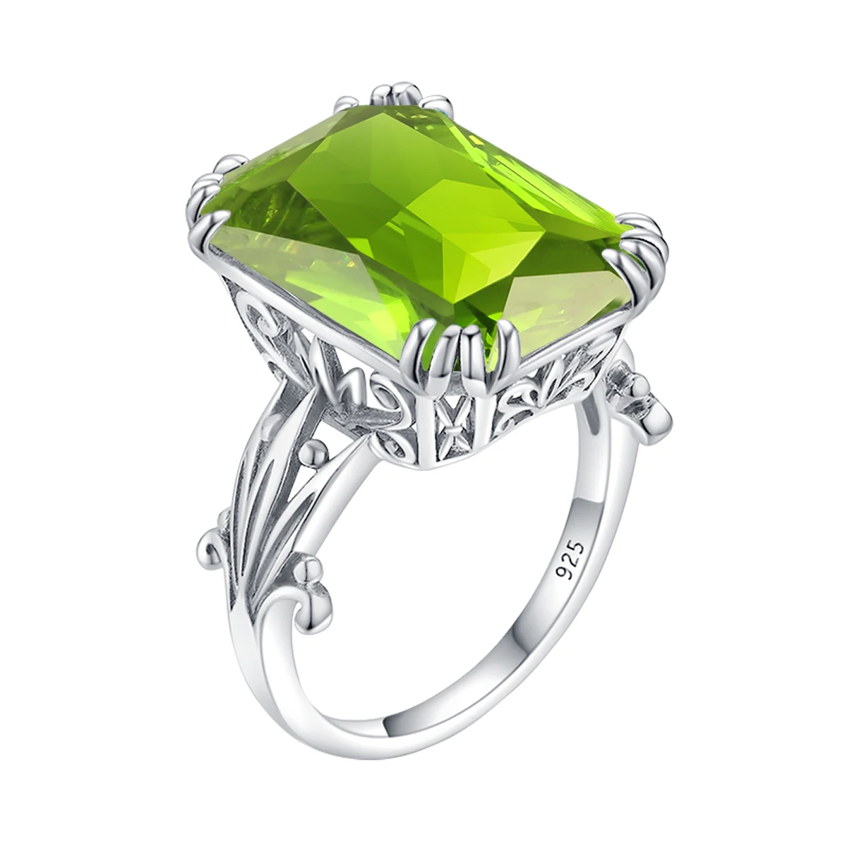 925 Sterling Silver Real Genuine Peridot Womens Wedding Band Ring 