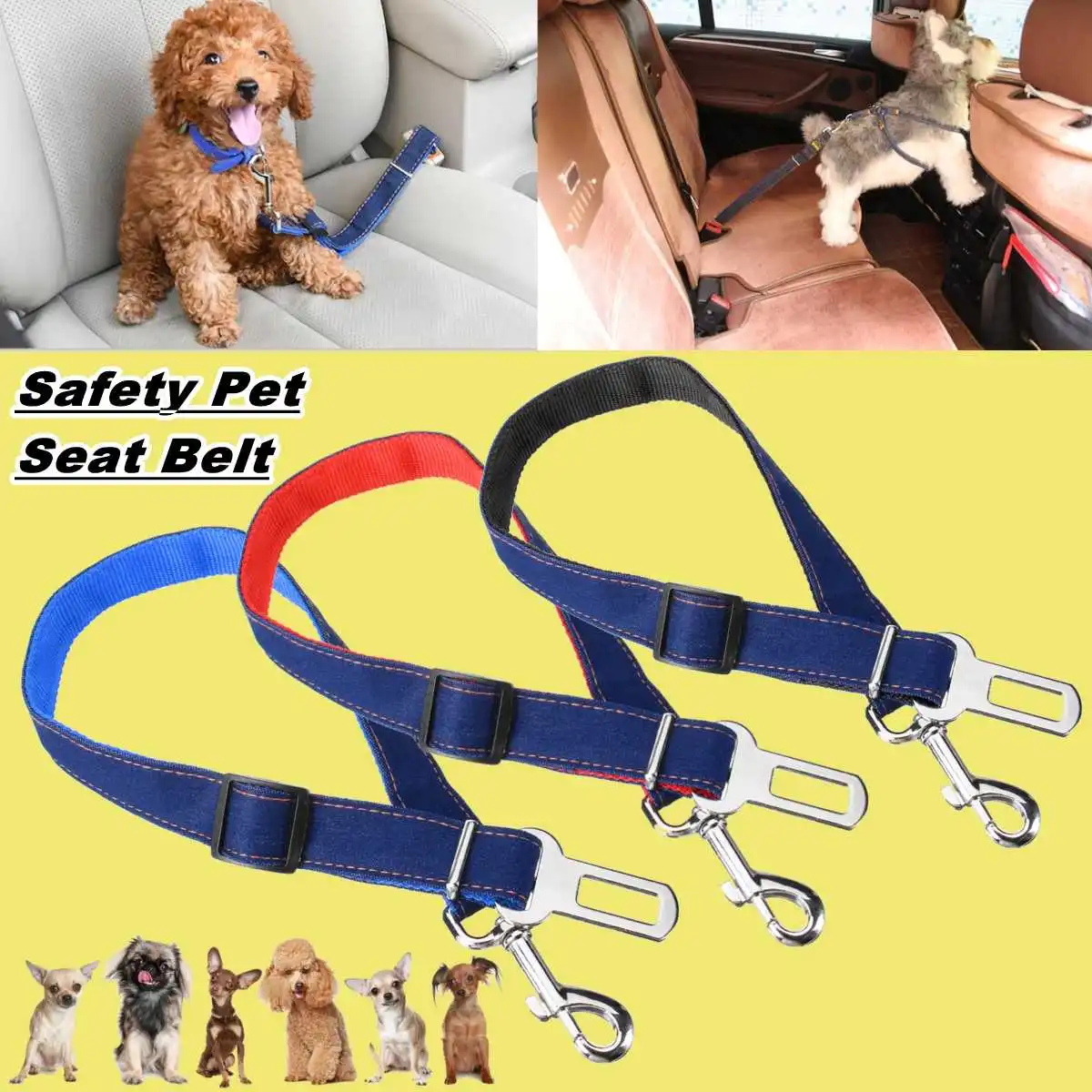 

42-63cm Car Seat Safety Belt Auto Seatbelt Restraint Harness Leash Travel Clip Adjustable For Pet Cat Dog Puppy