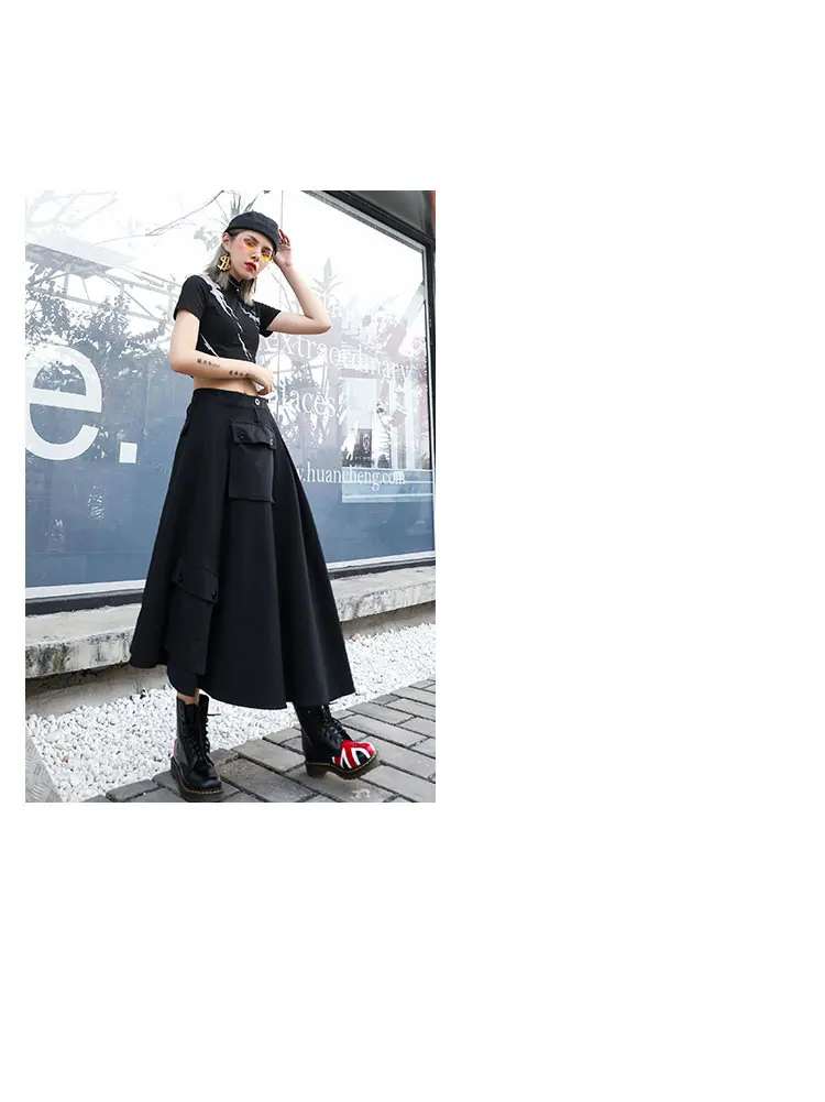 XITAO Высокая талия плиссированная стандартная юбка женская модная черная элегантная карманная маленькая свежая Повседневная маленькая свежая Свободная юбка GCC2345