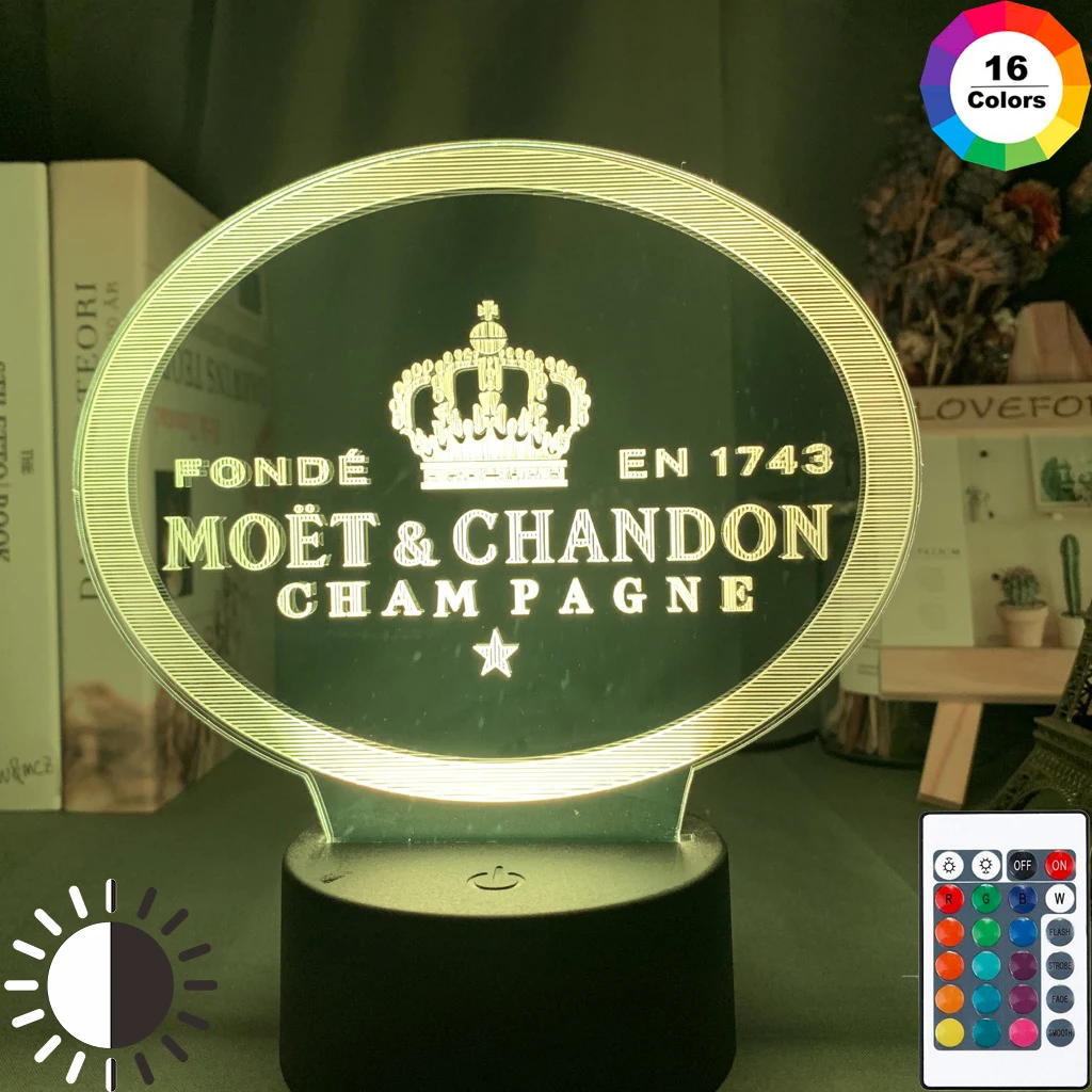 

Battery Powered Led Night Light Moet & Chandon Nightlight for Bar Room Decor Table Lamp Color Changing