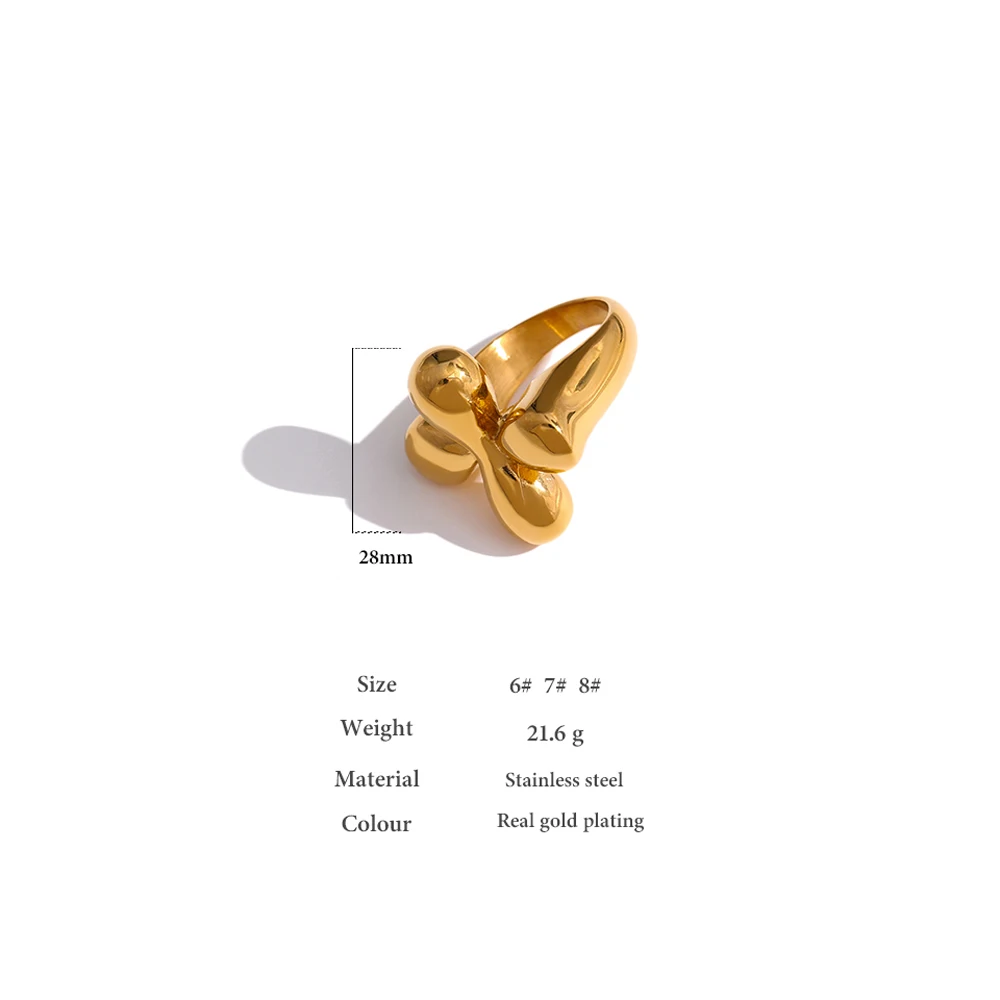 Yhpup Stainless Steel Statement Ring New Design Metalic Texture 18 K Plated Finger Ring Waterproof Jewelry Bagues Pour Femme 6