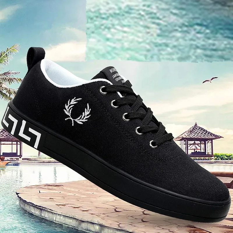 

Cloth Shoes Fashion 13 Boy 14 Big Kid Versatile 12 Black And White with Pattern Canvas Skate Shoes Young STUDENT'S Casual Korean