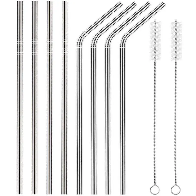 12Pcs Stainless Steel Metal Straws with 2 Cleaning Brushes Reusable Curved Drinking Straws for Tumblers Cold Beverage Silver - Цвет: 8 diameter