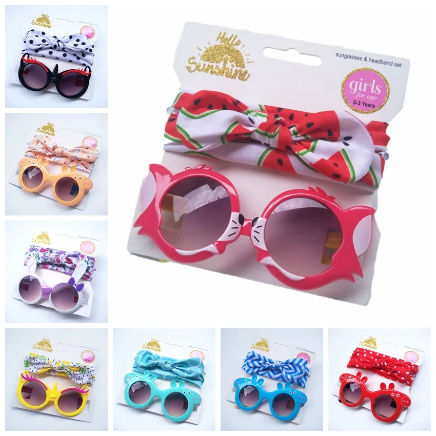 New 2pcs/lot Children Baby Girls Sunglasses Hair Band Set Anti UV