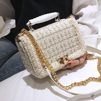 

Wool Crossbody Bag For Women 2020 Luxury Handbags Designer Ladies Hand Tote Shoulder Messenger Pearl Bag Sac A Main Female Sling