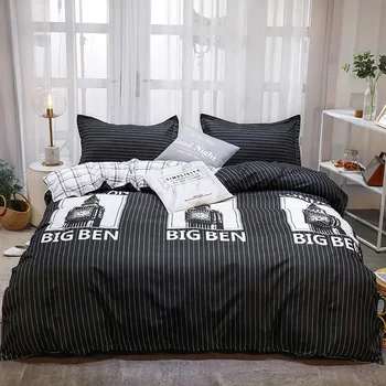 

Thumbedding Big Ben Bedding Set London Classic High End Duvet Cover Stripes King Full Twin Single Soft Queen Bed Set