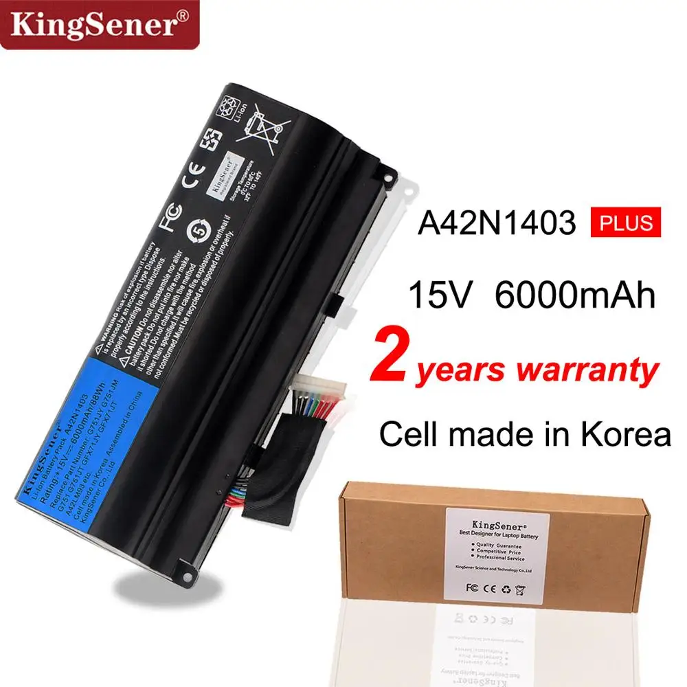 KingSener 15V 6000mAh Korea Cell A42N1403 Аккумулятор для ASUS ROG G751 G751JY G751JM G751JT GFX71 GFX71JY GFX71JT A42LM9H