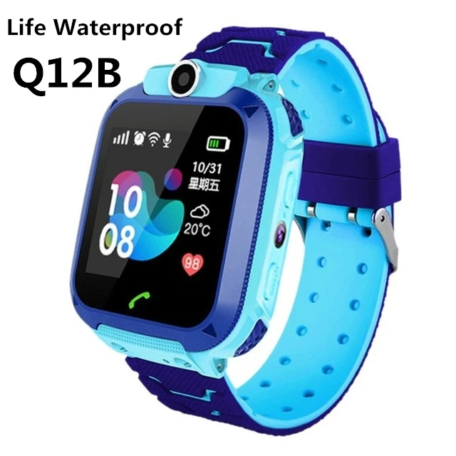 Q12B Blue Детские Смарт-часы, телефон, Водонепроницаемые Детские Смарт-часы, LBS расположение, 2G, sim-карта, SOS Вызов, детские часы для мальчиков и девочек, для Android IOS - Цвет: Q12B Blue