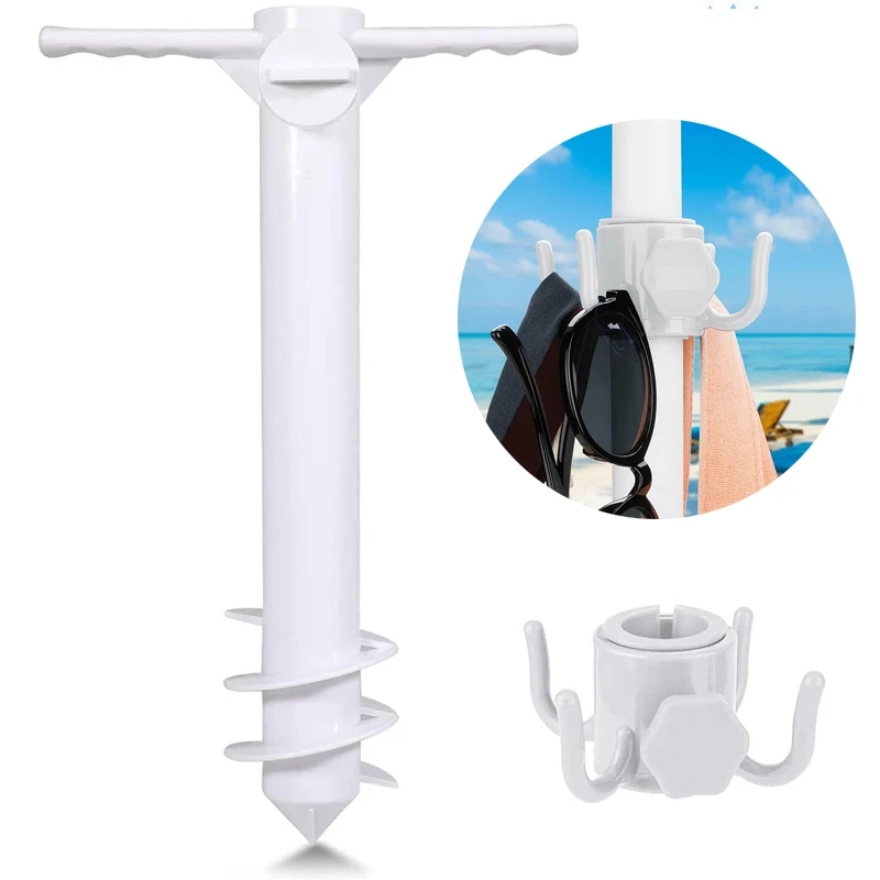 Beach Umbrella Sand Anchor beach umbrella plug base umbrella stand holder parasol base stand 3/5 Spiral Safe Stand With Holder Hanging Hook For Strong Winds Fits All Beach Umbrella