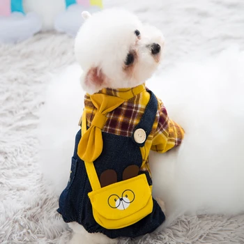 

New style Pet Jumpsuit lattice Rompers Dog Hoodie Denim Coat T-Shirt Cat Puppy Jacket Autumn/Winter chihuahua Clothes