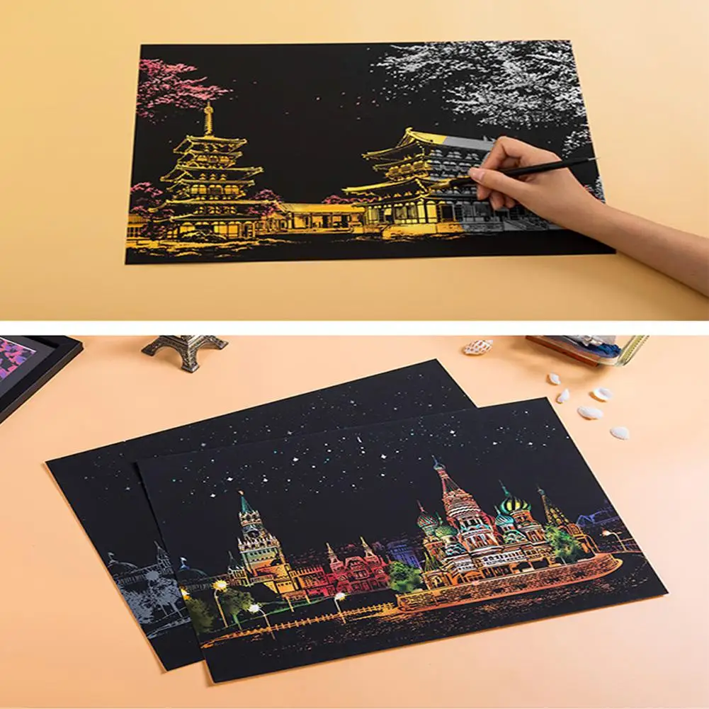 HobbyLane с возможностью креативного самостоятельного выбора между царапин Яркий вид на ночной город скребковая живопись мир фотографии с достопримечательностями в качестве подарков