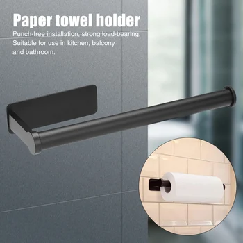 

Bathroom Kitchen Rack Storage Roll Tissue Paper Towel Holder Wall Mounted Modern Plastic Wrap Punch Free Cabinet Space Aluminum