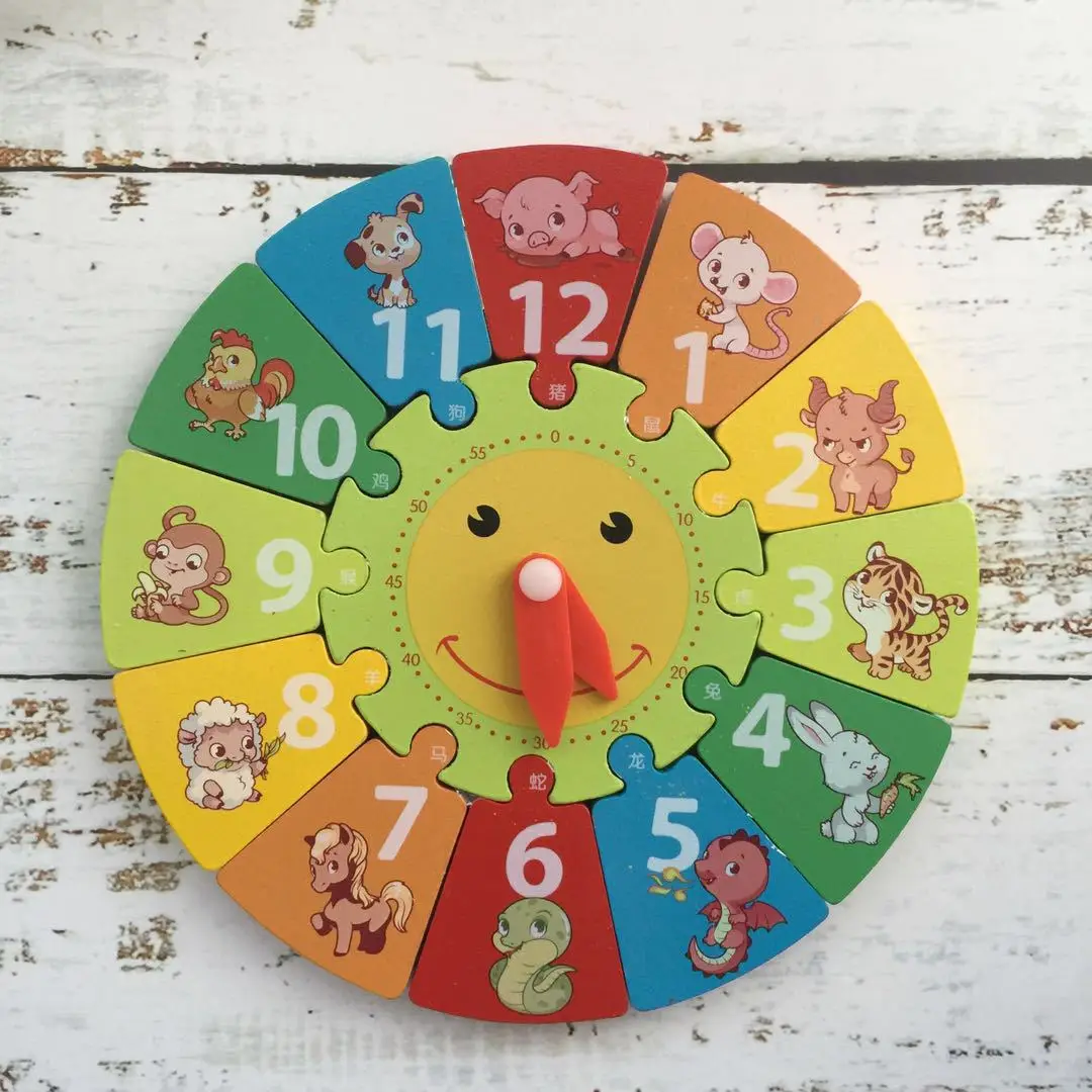 

Children Chinese Zodiac with Numbers Clock Early Childhood Educational Multi-functional Calendar Season Weather Temperature Lear