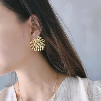 

RUIYI Real 925 Sterling Silver Nordic Style Irregular Leaf Punk Earrings Women 18K Gold Delicate Party Birthday Jewelry Earrings