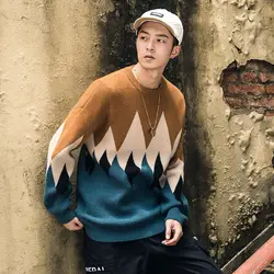 Осень 2019 свитер мужской модный Ins вязаный свободный свитер мужские s хип хоп Забавный принт пуловеры Топы Одежда мужская с круглым вырезом