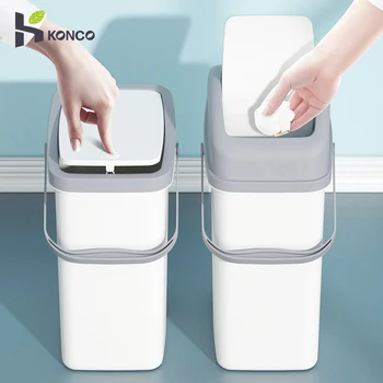 

Swing Lid Trash Bin,Trash Can with Swing-top Lid, Plastic Garbage Bin,Waste Bin for Bedroom,Kitchen & Toile