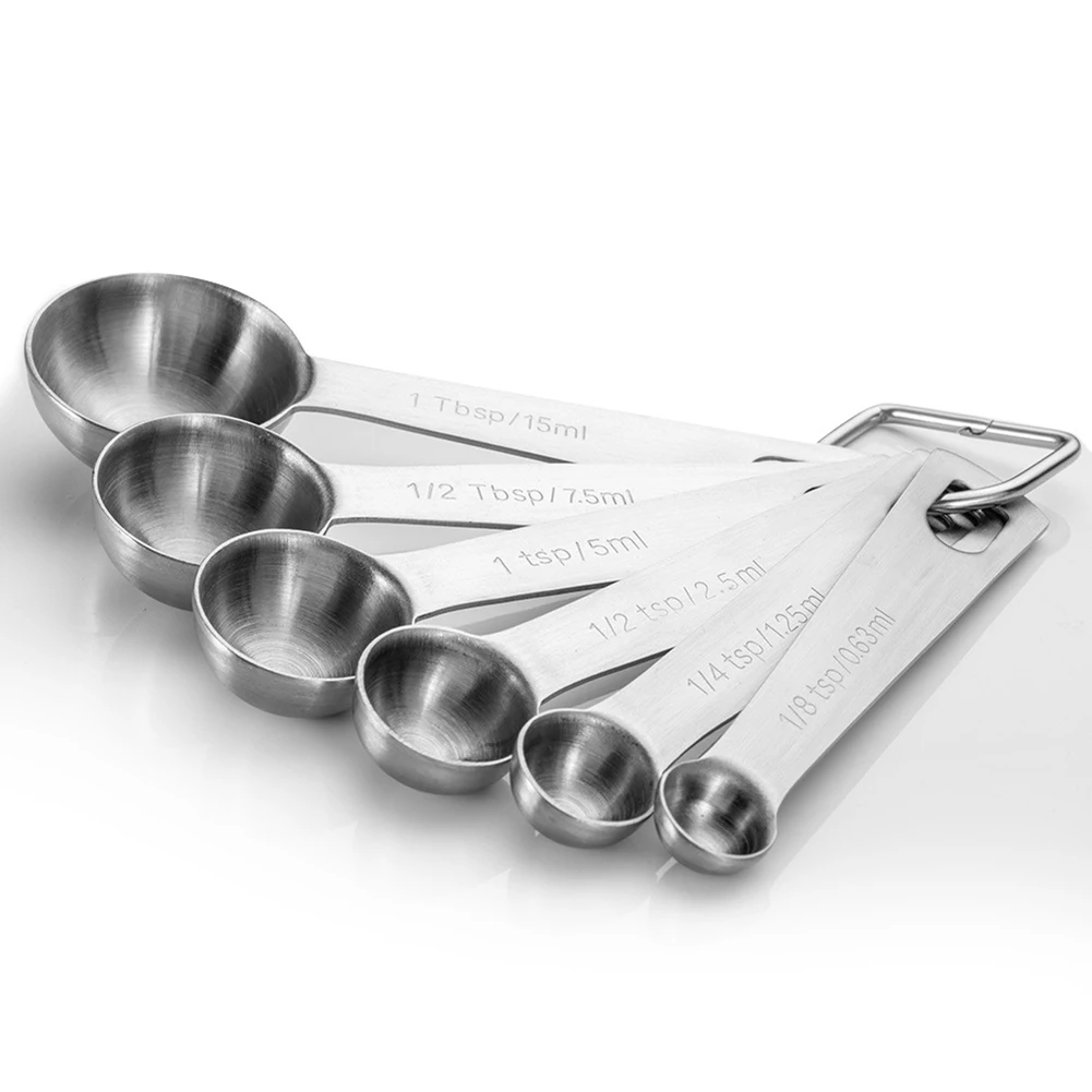 6Pcs Reusable Stainless Steel Seasoning Coffee Powder Measuring Scoop Spoon With Scale Bakery Tool Kitchen Supplies
