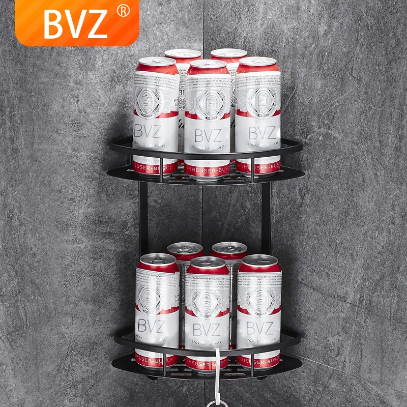 

BVZ Wall Mounted Bathroom Shelf Aluminum Black bathroom Accessories shower basket corner Shelves Kitchen storage Shampoo Holder