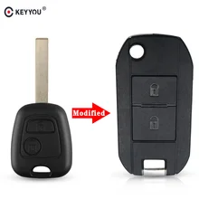 KEYYOU-funda de llave abatible modificada con 2 botones, carcasa en blanco, cuchilla sin cortar para Citroen C1, C2, C3, Xsara Picasso, Peugeot 206, 306, 307, 406