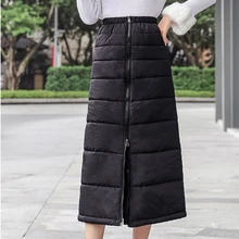 JUAY KALA длинная юбка женская зимняя теплая пуховая юбка длинная теплая хлопковая длинная юбка на молнии S-3XL юбка кожаня