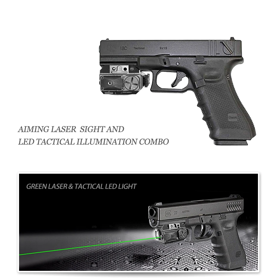 Combo Tactical Weapon Flashlight + Red/Green Laser Sight For Pistol Gun Rifle Self Defense Hunting With Picatinny Rail