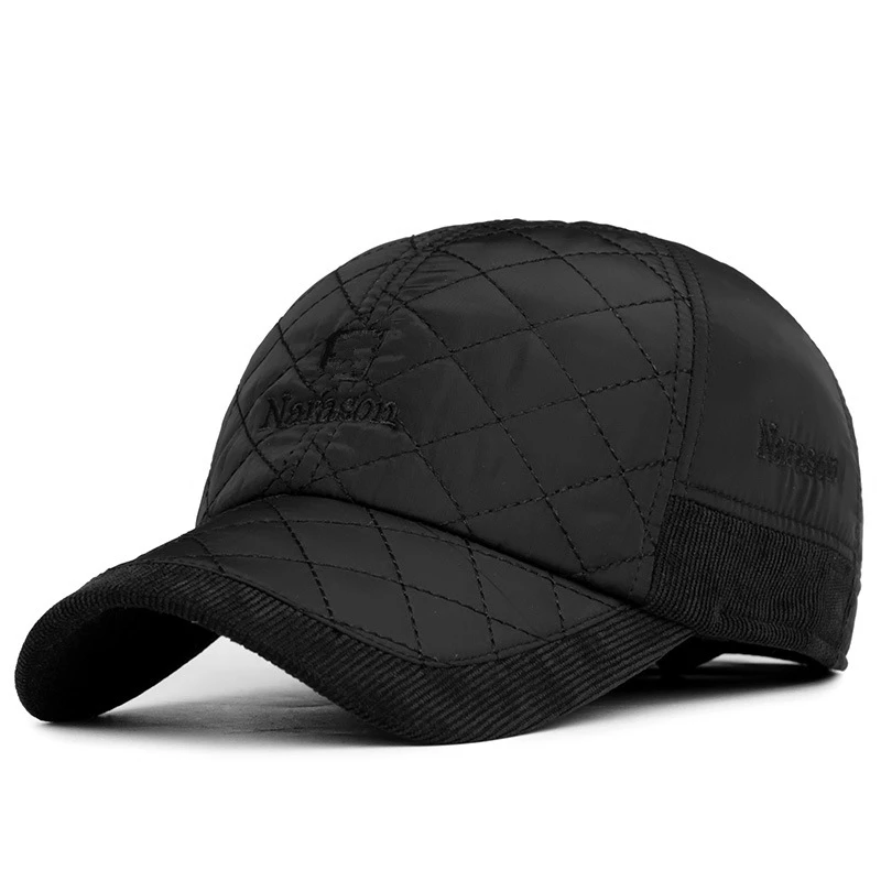 Warm Winter Baseball Cap Men Black Solid Bone Baseball Mens Winter Hats