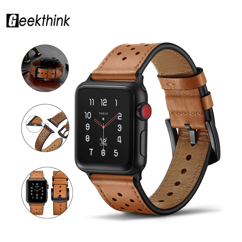 Для Apple Watch Series 4 44 мм 42 38 40 ремешок из дышащей кожи iwatch 2 3 спортивный сменный |
