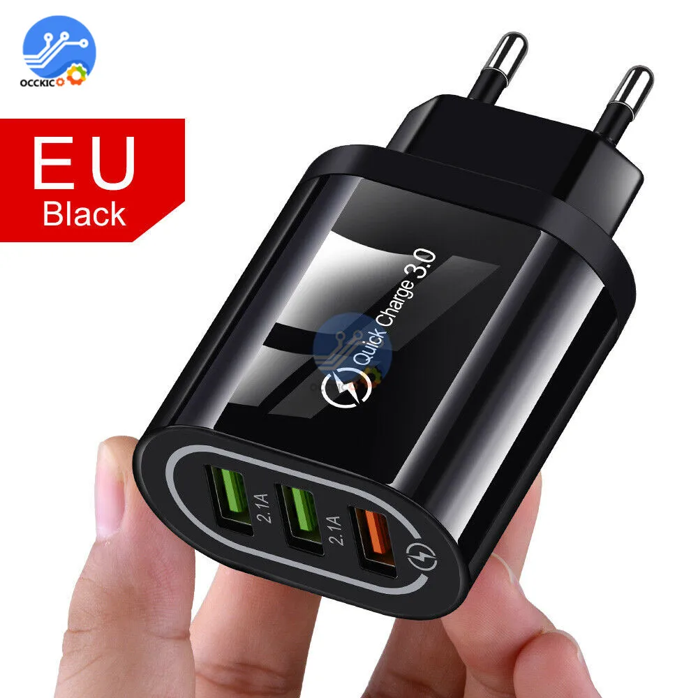 EU Black USB Зарядное устройство 3-зарядное устройство для быстрой зарядки QC 3,0 ЕС/США Plug Универсальный настенный телефон адаптер быстрой зарядки для iPhone XiaoMi huawei - Цвет: EU Black