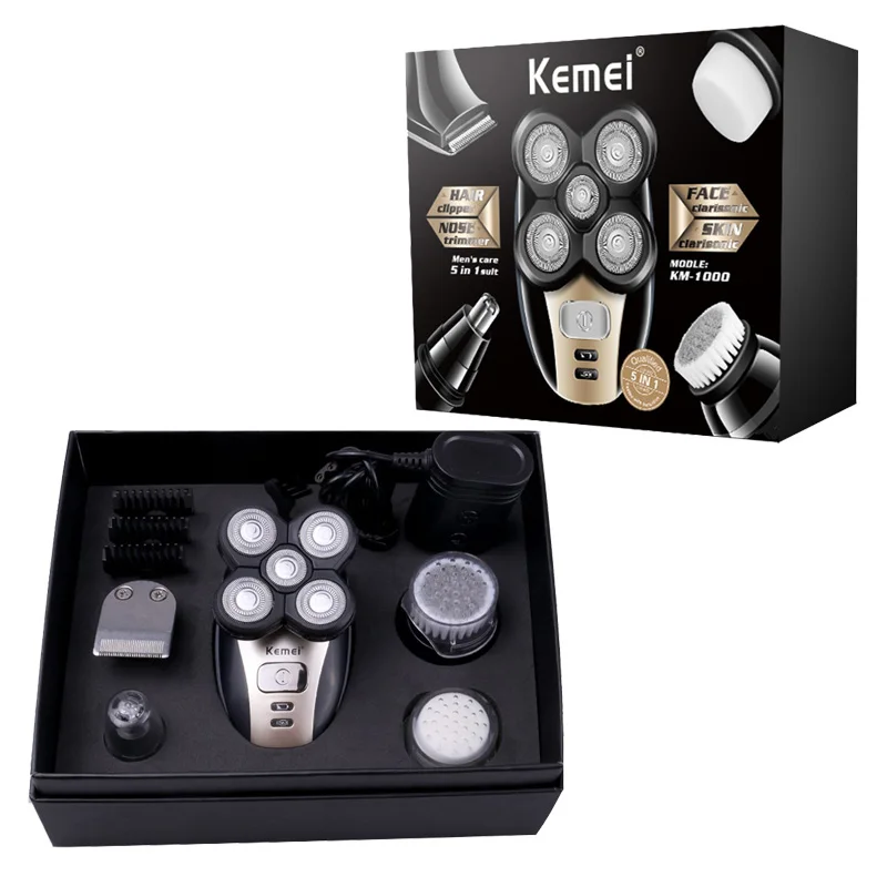 Kemei мужская электробритва, мощное бритье, моющееся, 5 в 1, многофункциональная перезаряжаемая бритва, электрическая машинка для стрижки волос 5 - Цвет: KM-1000