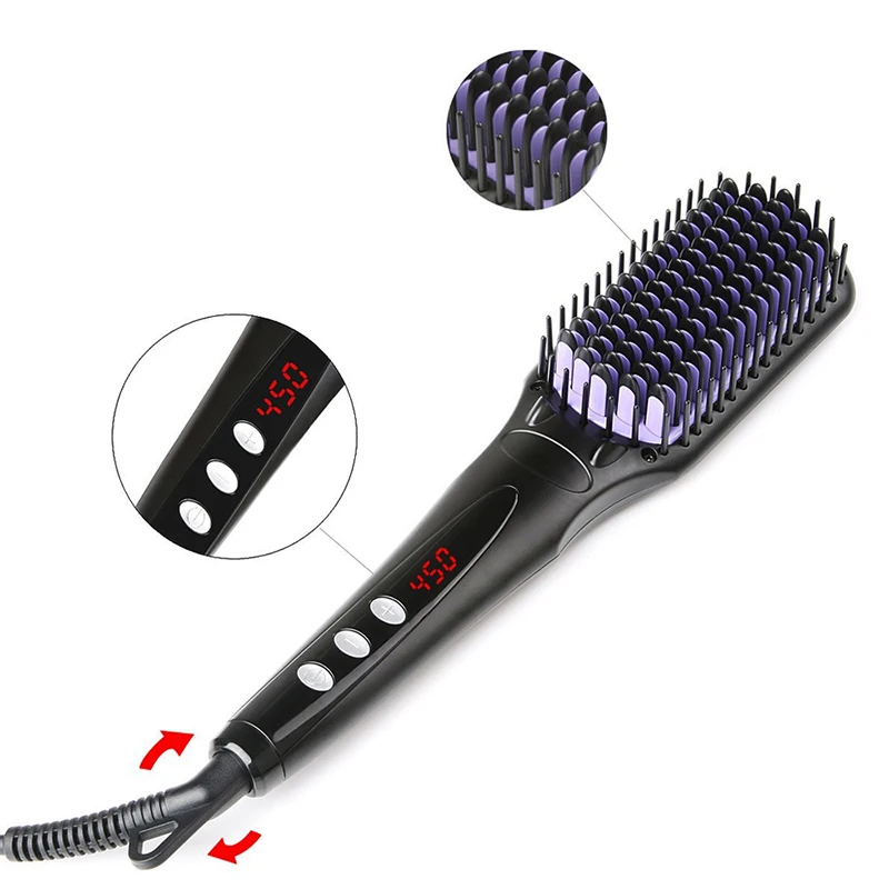 Günstige Styling Ionic Haarglätter Flach Eisen Kamm Bart Professionelle Richt Pinsel Wärme Kamm Digital Control Heizung Pinsel