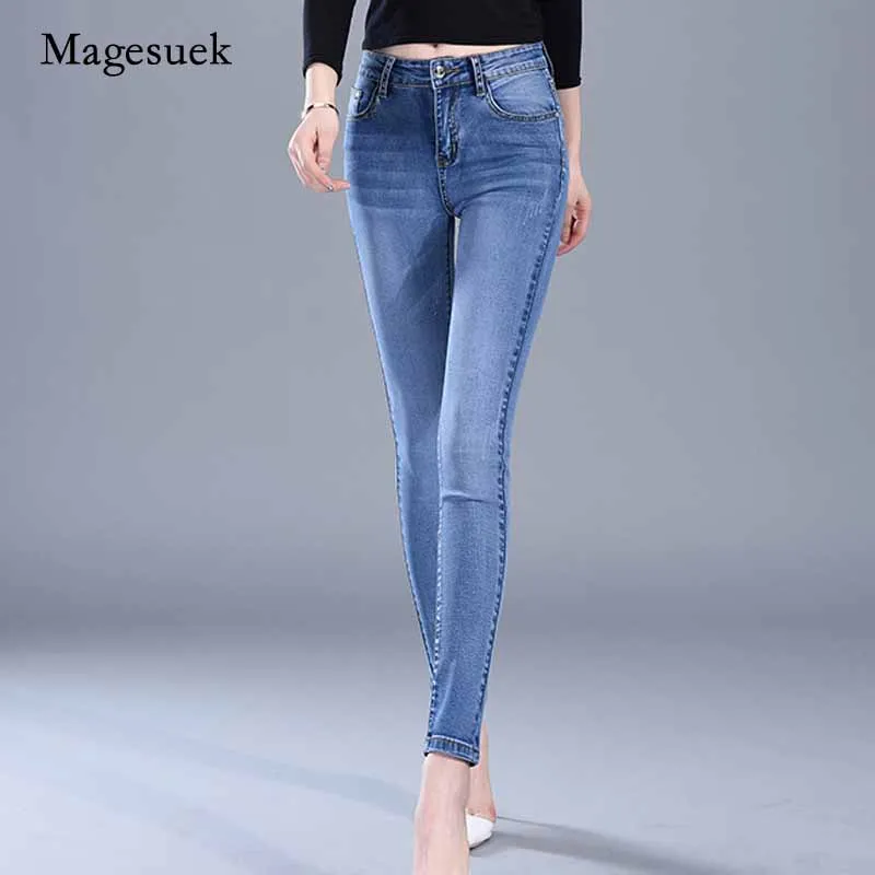 Woman Skinny Denim High Waist Trousers Black Blue Stretch Elegant Washed Jeans Fashion High