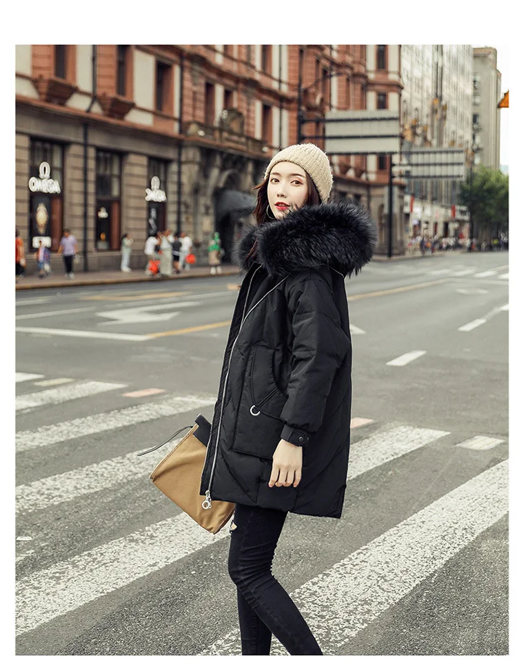 Mid-length Large Fur Collar down Jacket Women's New Style Hot Selling White Duck down Thick Warm Slim Fit Winter Fashion Co