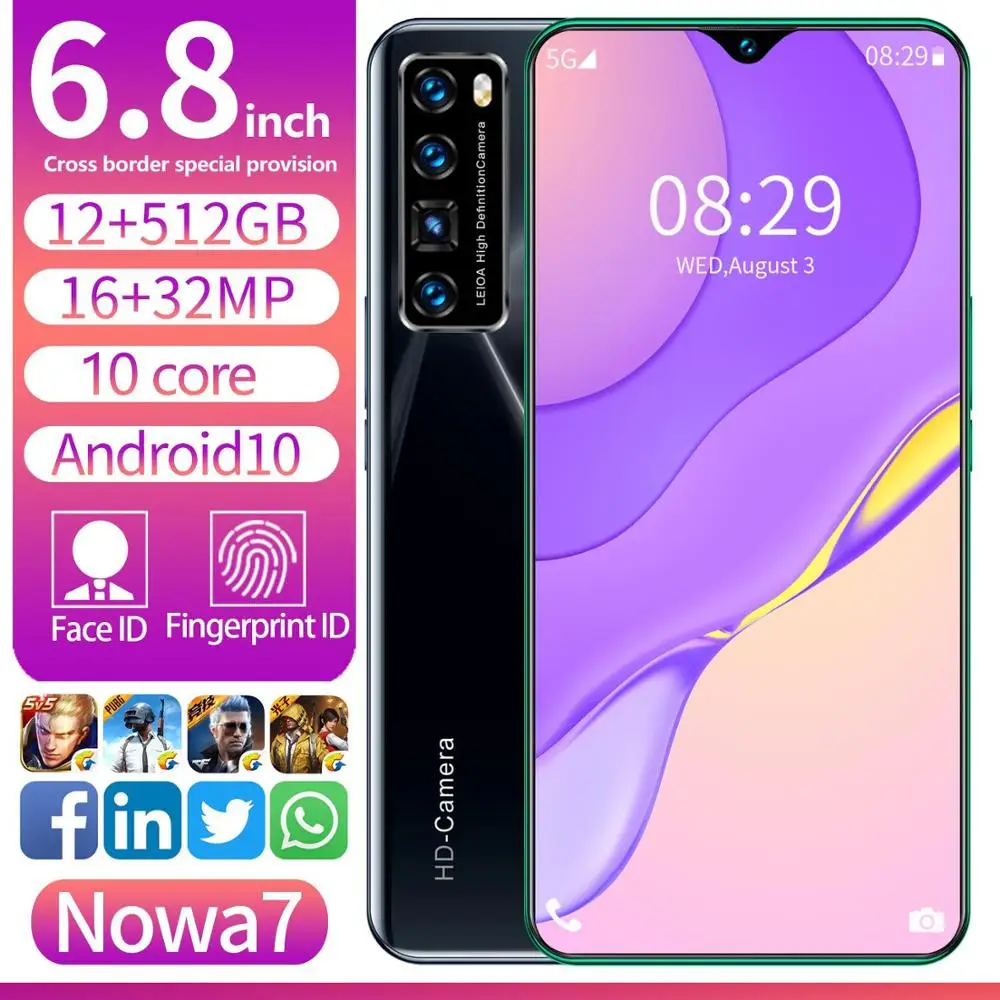 US $119.35 Global 68 Nowa7 Mobile Phone Snapdragon 855 12GB RAM 512GB ROM 10 Core 5800MAH Android10 5G Smartphone In Stock Celular Google