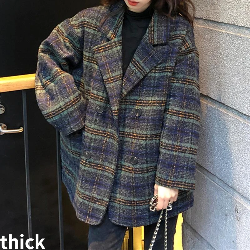 down parka Coats Free Shipping Blends Women Striped Winter Retro Harajuku Thicken Trendy Casual Double Breasted Mujer Streetwear Jacket down parka women Coats & Jackets