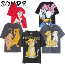 夏のファッション Tシャツ女性原宿ストリートの漫画ライオンキング o ネックルーズ天使 tシャツ女性トップスプラスサイズ(China)