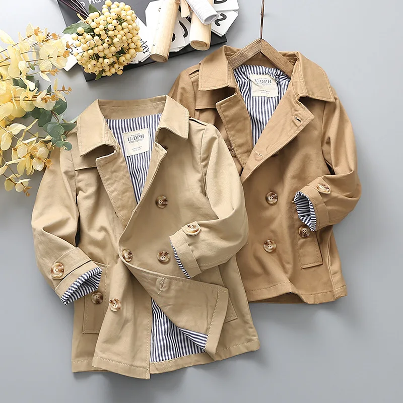 

Mid-length Children Trench Coat Coat 2019 Spring And Autumn New Style British Style Big Boy BOY'S Double Breasted Tops Western S
